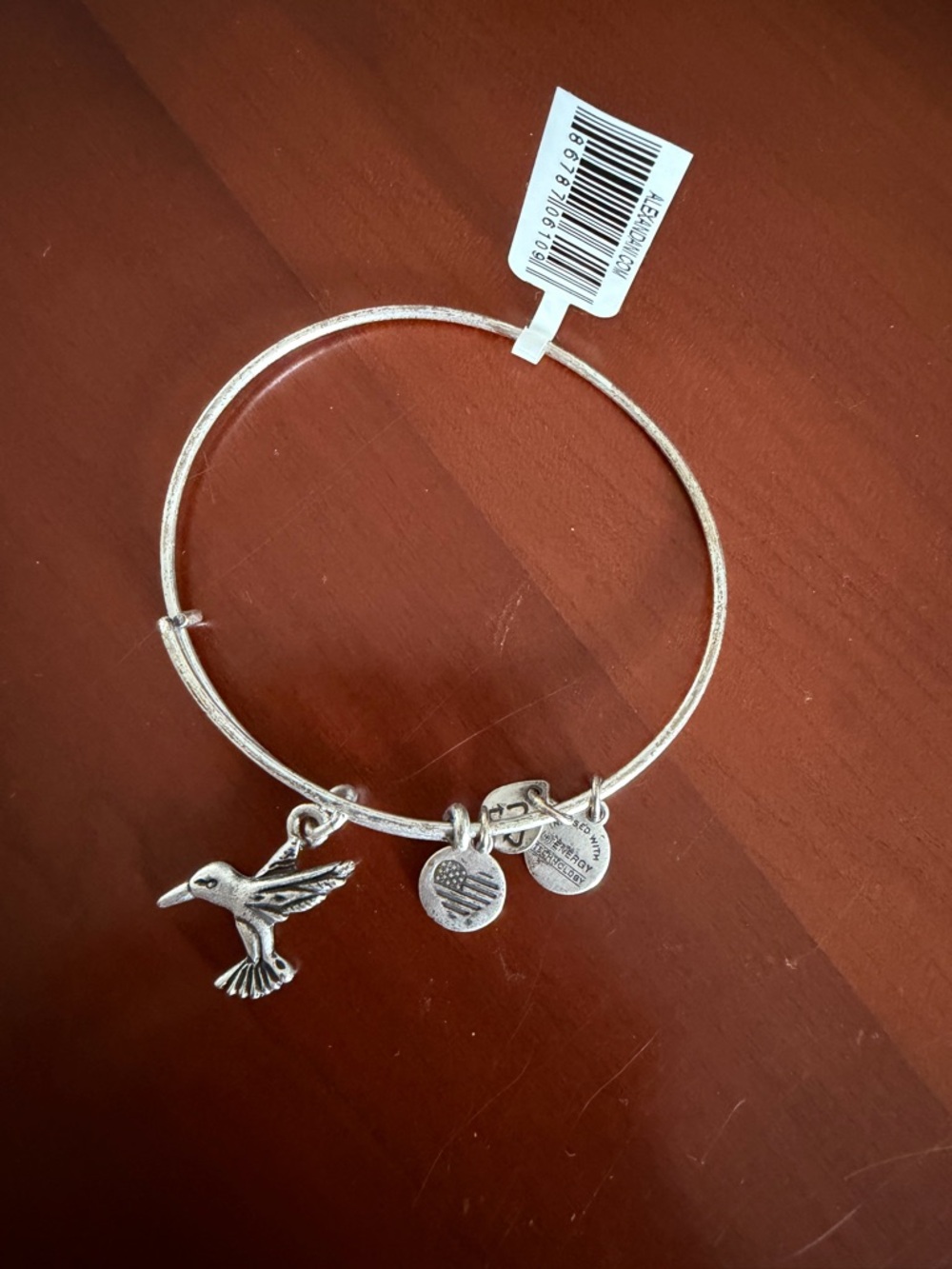 Alex and Ani Silver Hummingbird Charm Bangle Bracelet
